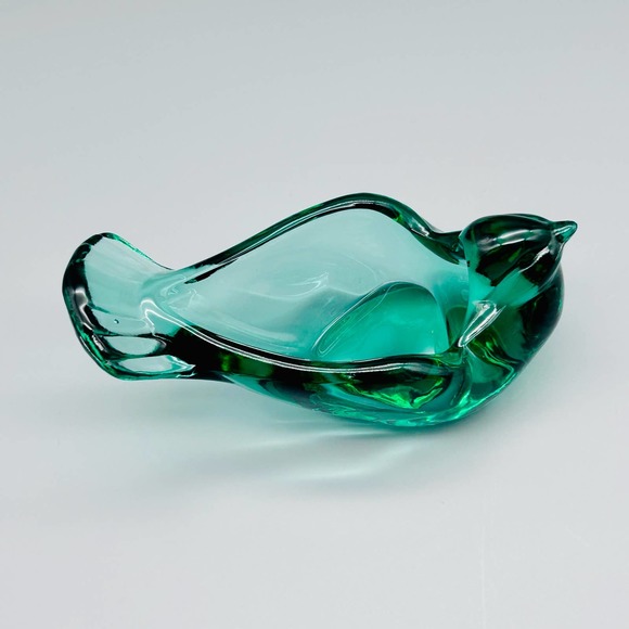 Fenton Art Glass Green Dove Bird Candle Holder Candy Trinket Dish - Picture 6 of 8
